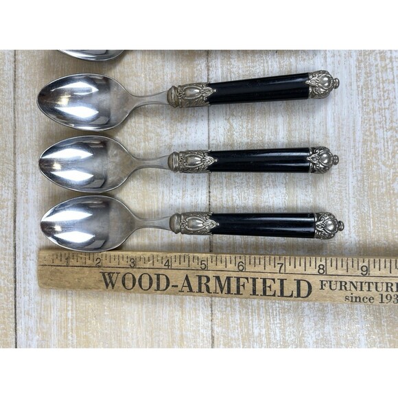 Hampton Silversmiths SAN REMO Black Handle Flatware Lot of 4 Soup Spoons - Picture 3 of 6